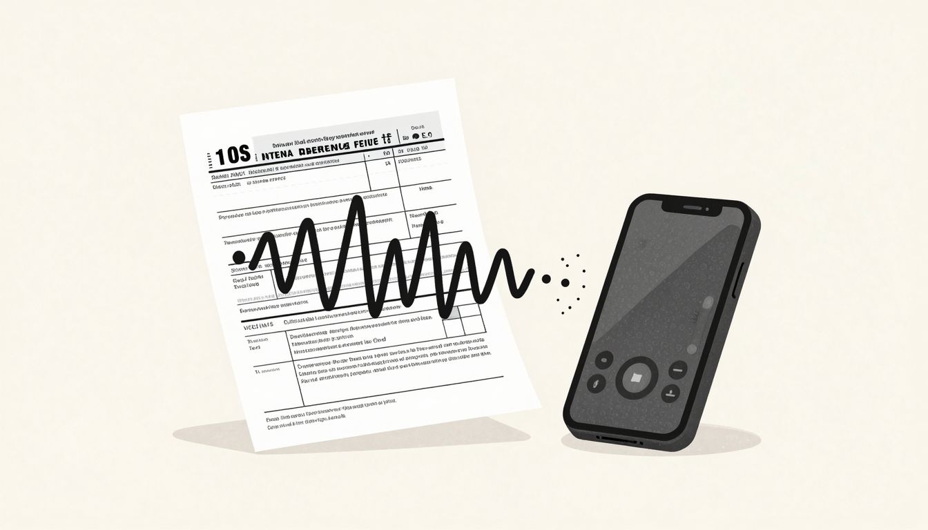 Editorial illustration of an IRS tax form being faxed