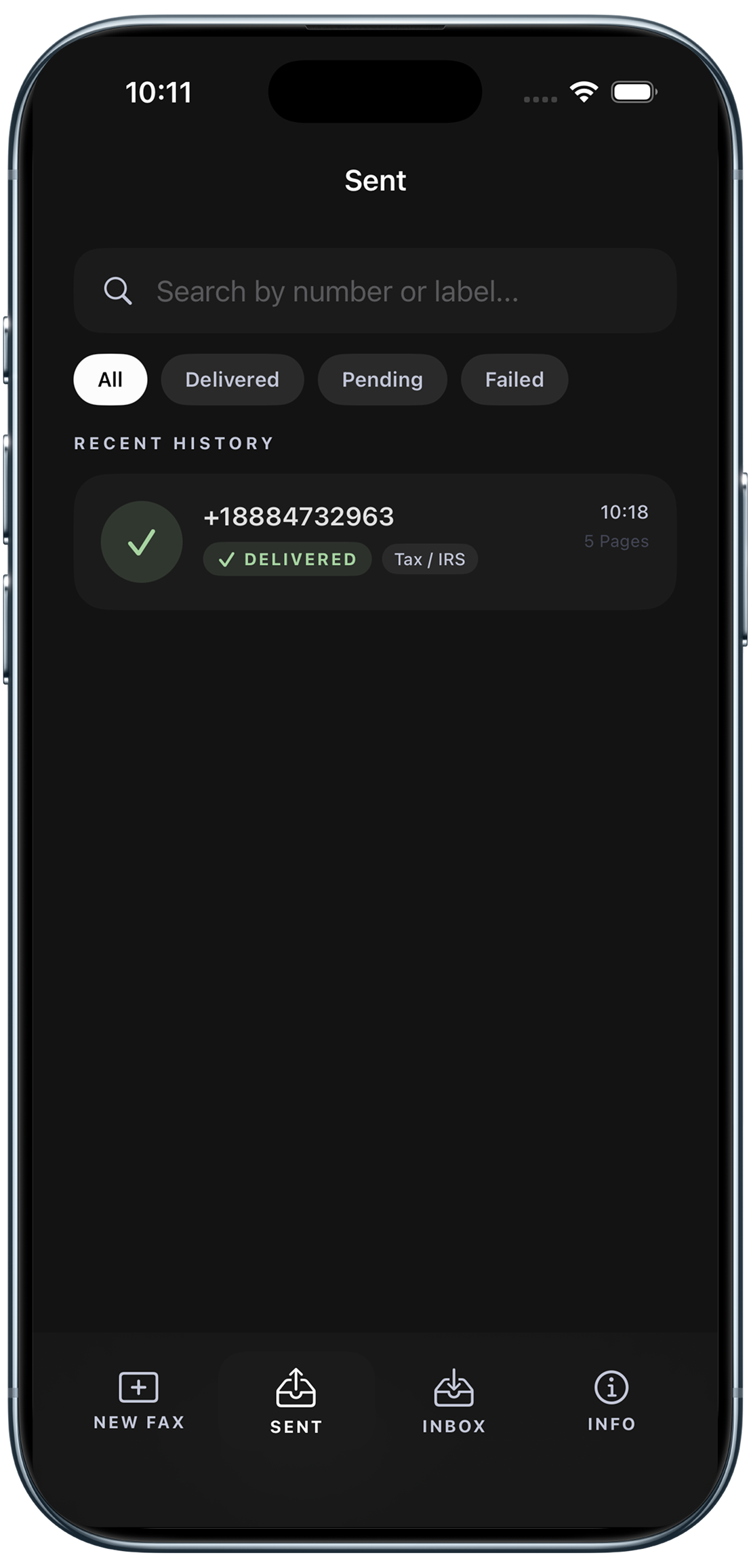 Faxend app — document preview and send screen