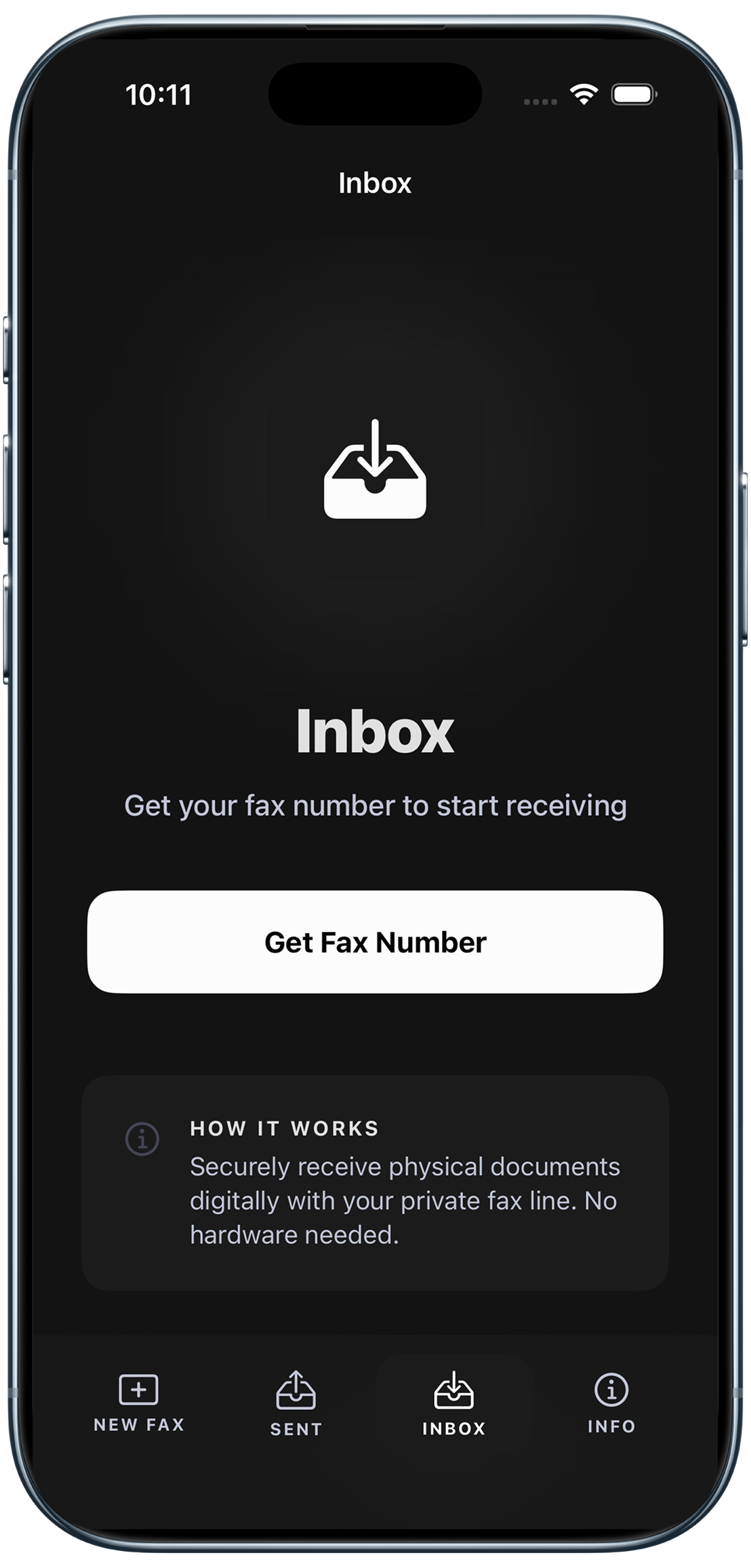 Faxend app — inbox and history screen